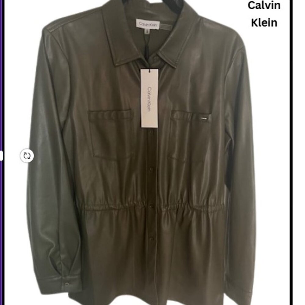 Calvin Klein Women's Jacket |Leather Like | Olive Green | Size Large